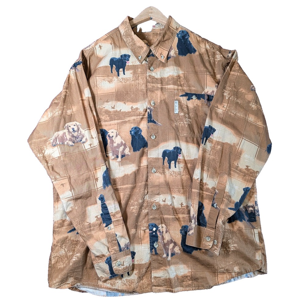 Columbia PHG Men's 3XL Dog Print Button Down Shirt 100% Cotton Hunting Fishing